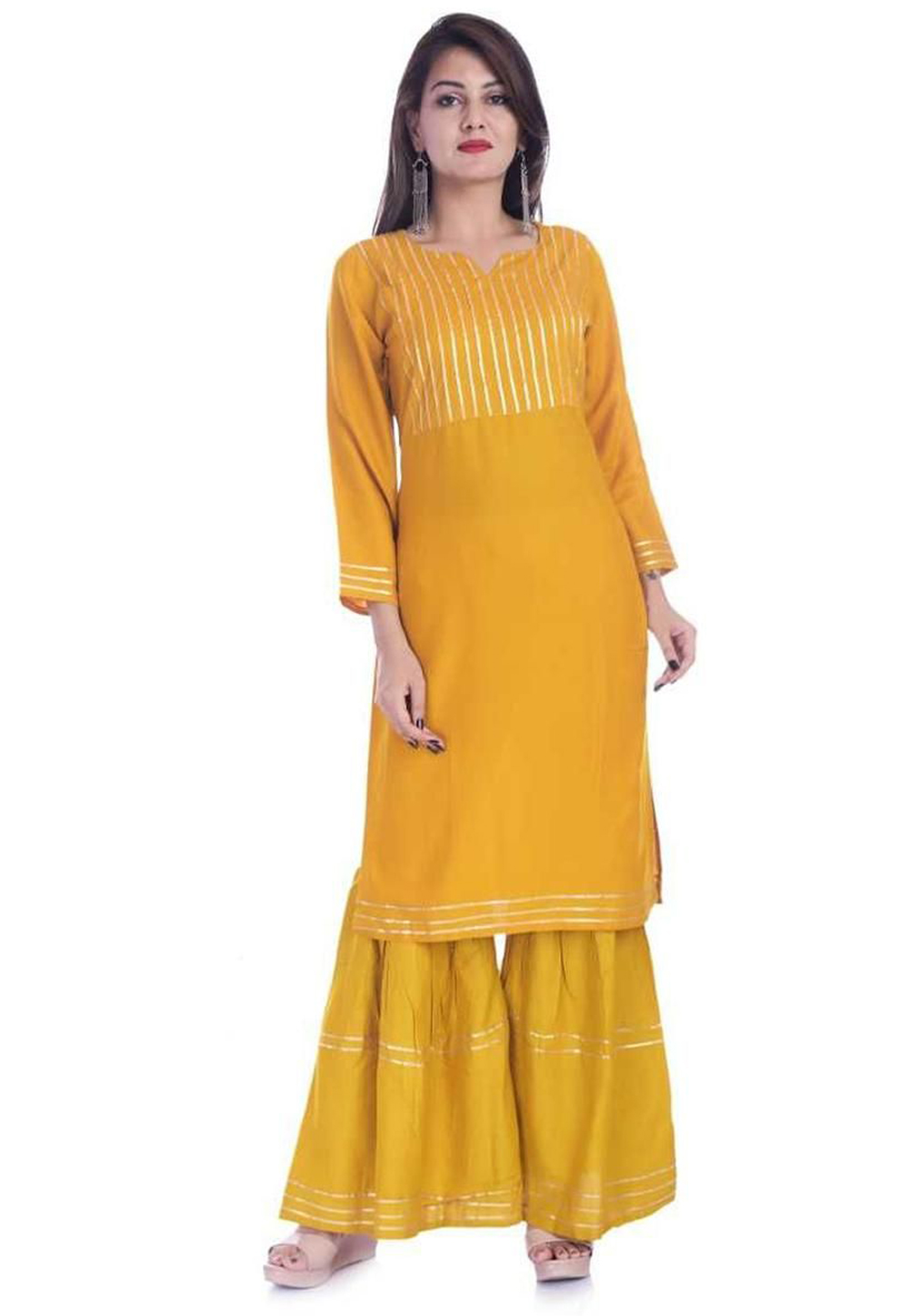 Yellow Rayon Readymade Kurta Set With Sharara 214559