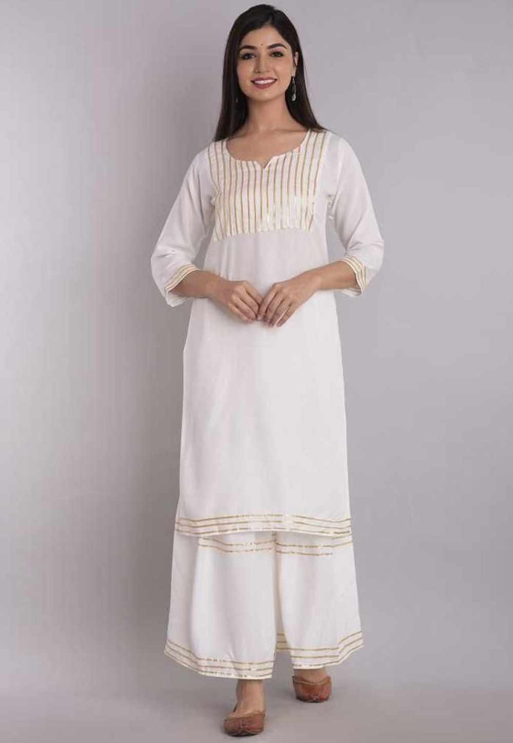 White Rayon Readymade Kurta Set With Sharara 214563