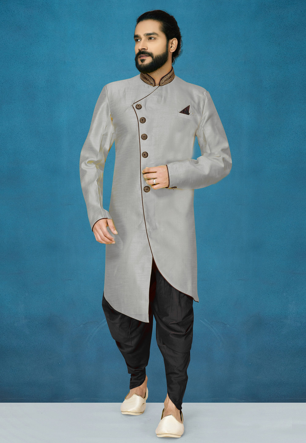 Grey Art Silk Indo Western Suit 244637