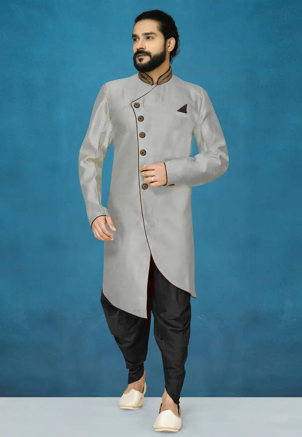 Grey Art Silk Indo Western Suit 244637