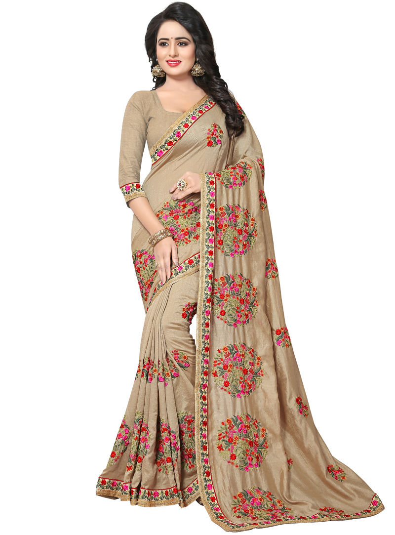 Beige Georgette Patch Lace Work Saree 118840