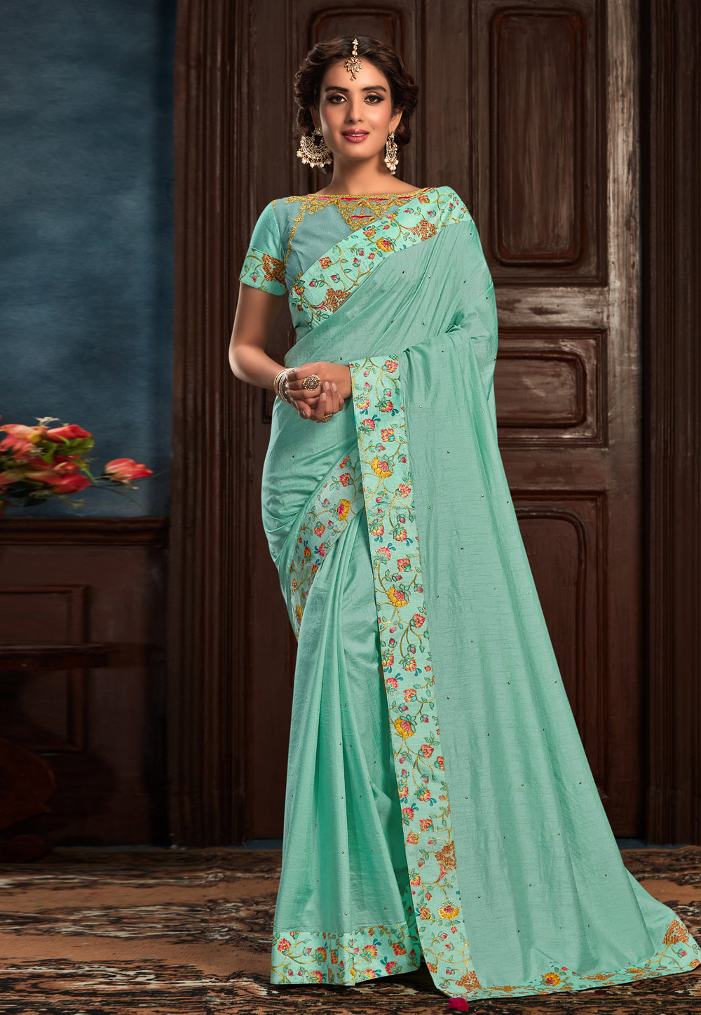 Sea Green Silk Festival Wear Saree 212032