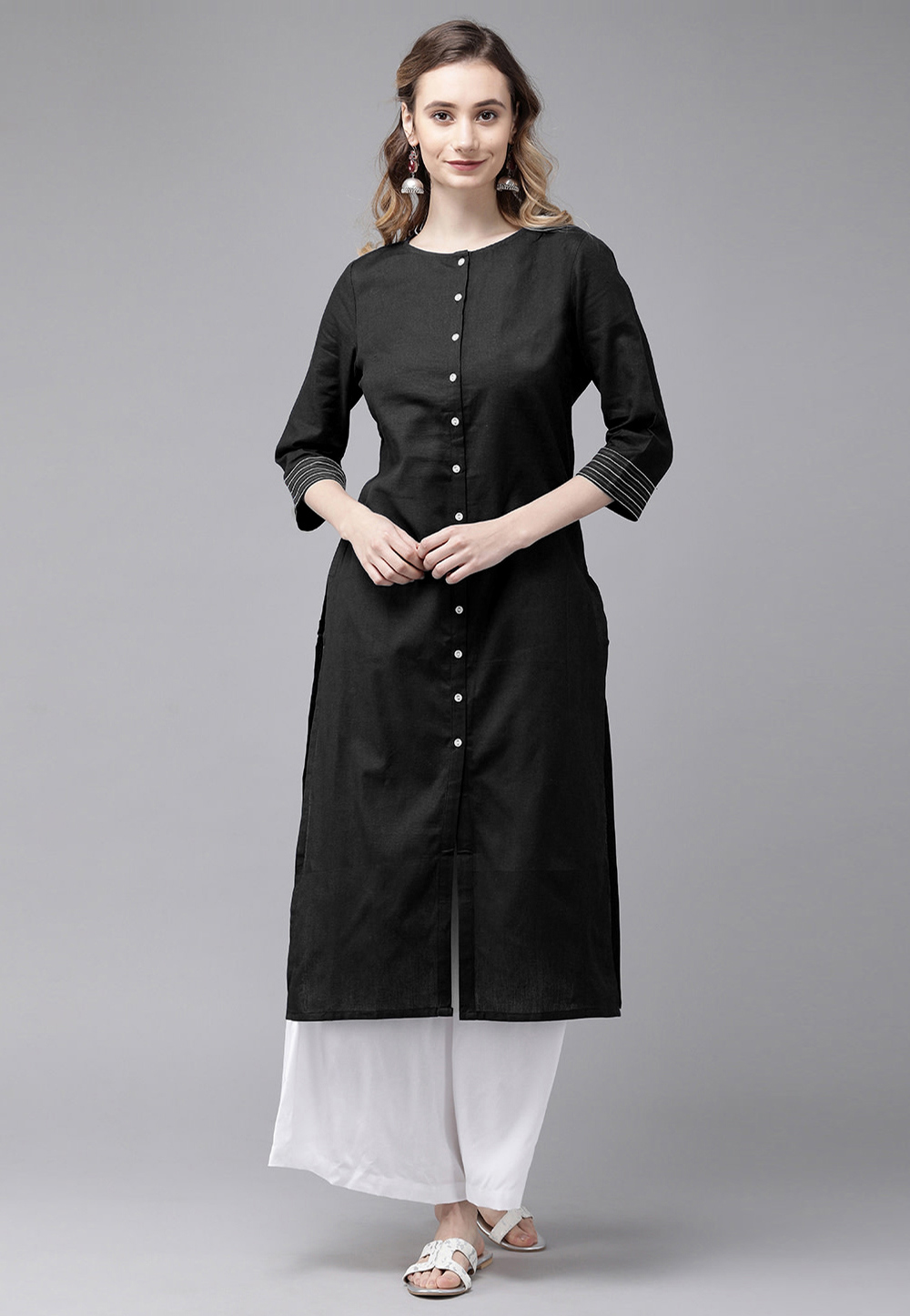 Black Rayon Kurta Set With Palazzo 219431