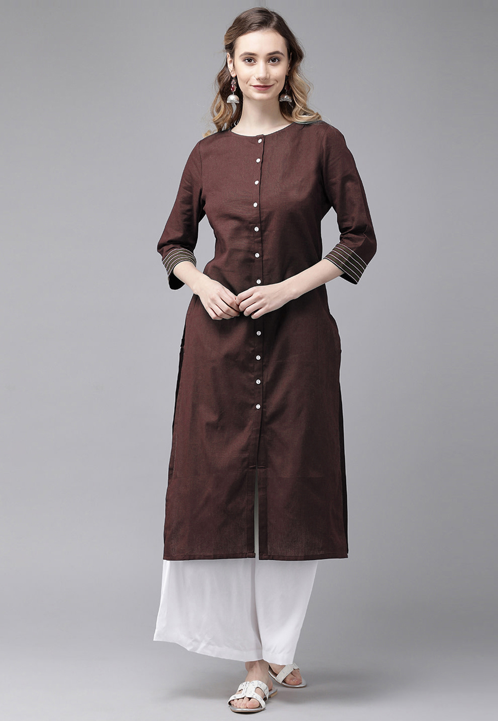 Brown Rayon Kurta Set With Palazzo 219432