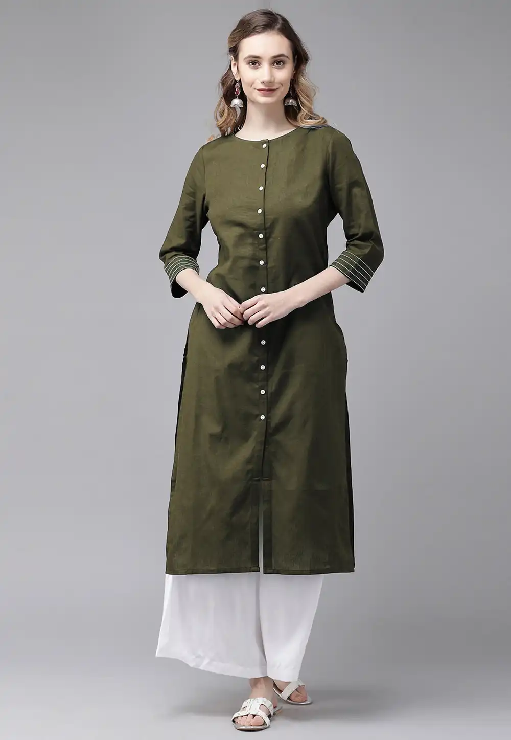 Mehndi Rayon Kurta Set With Palazzo 219433