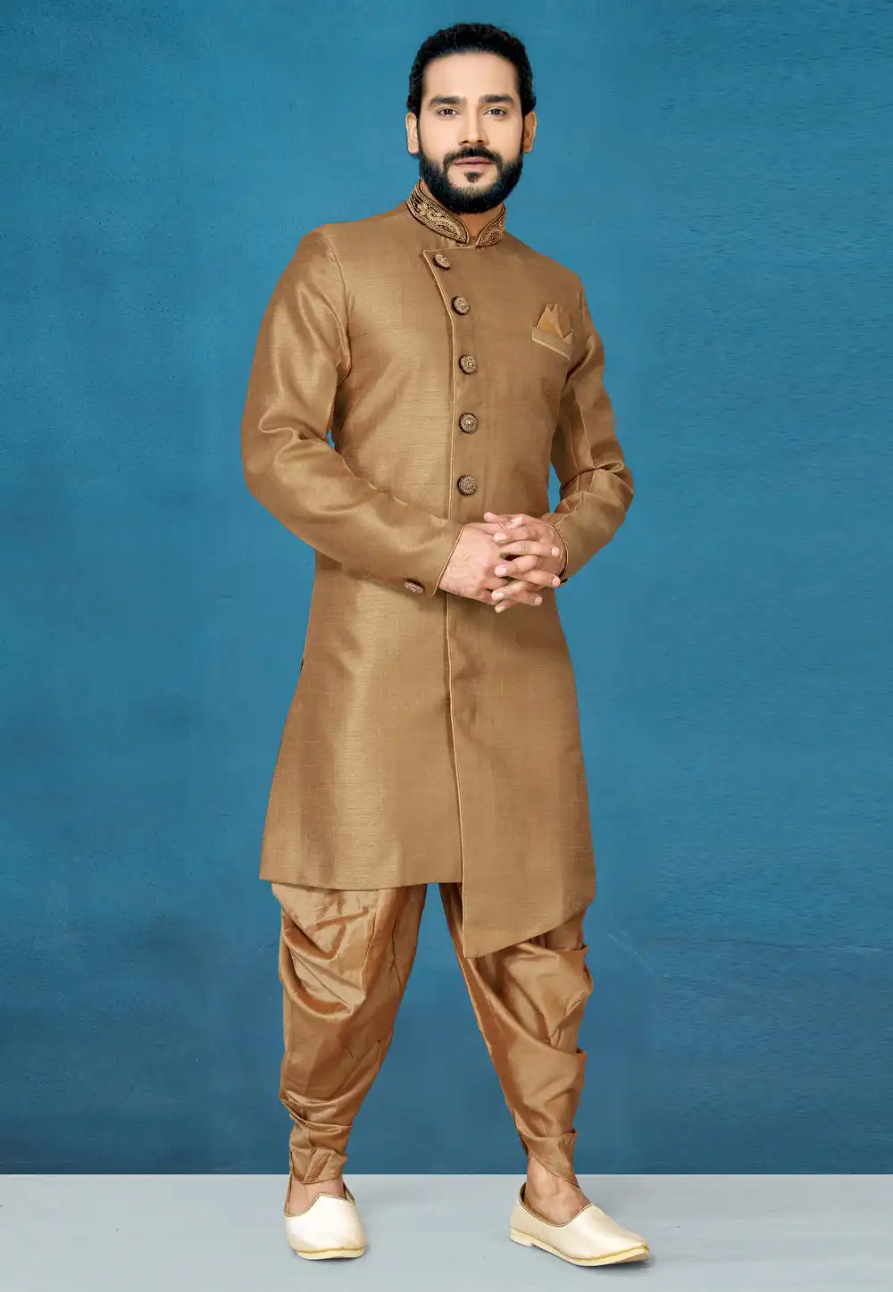 Brown Art Silk Indo Western Suit 244639