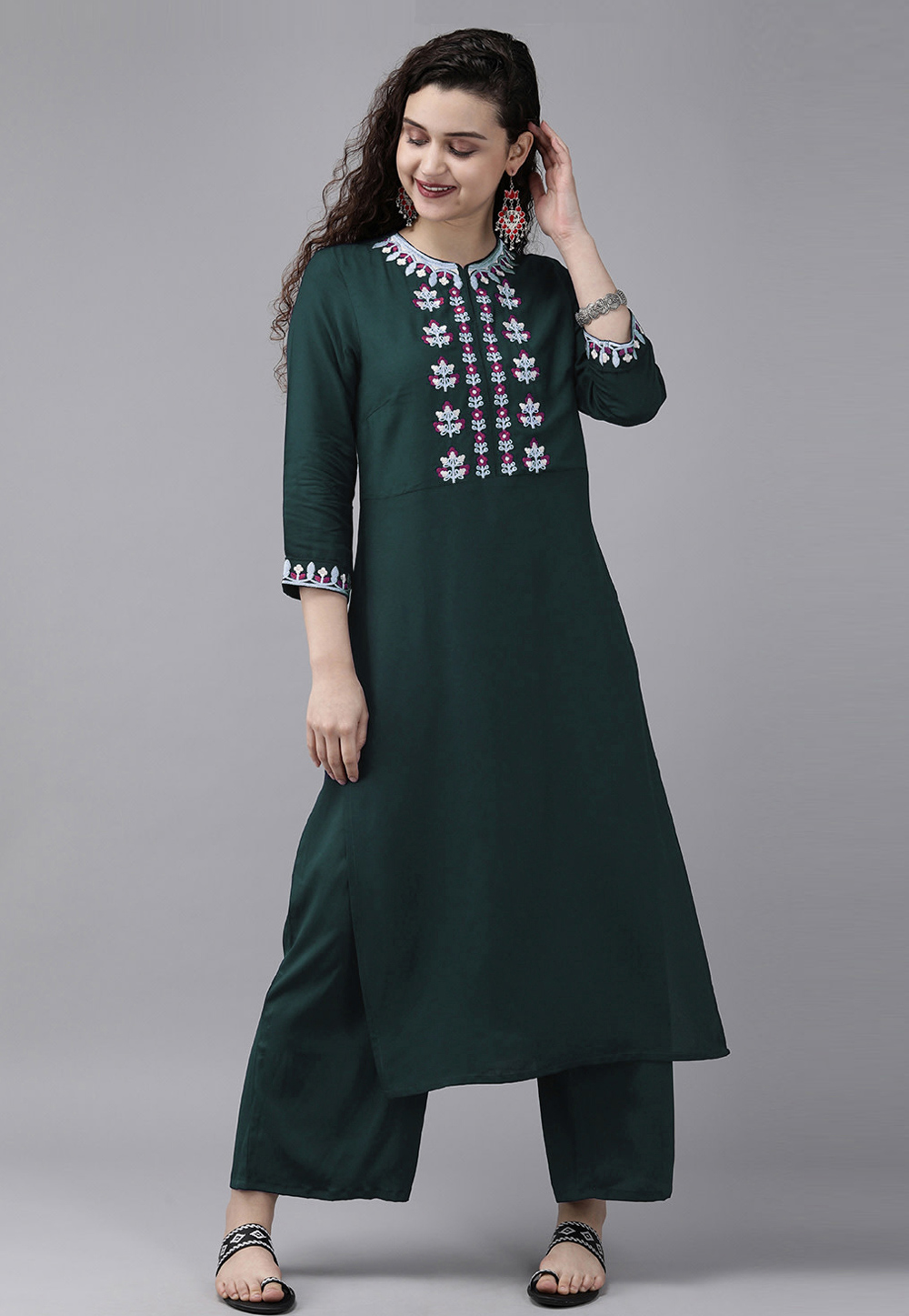 Green Rayon Kurta Set With Palazzo 219470