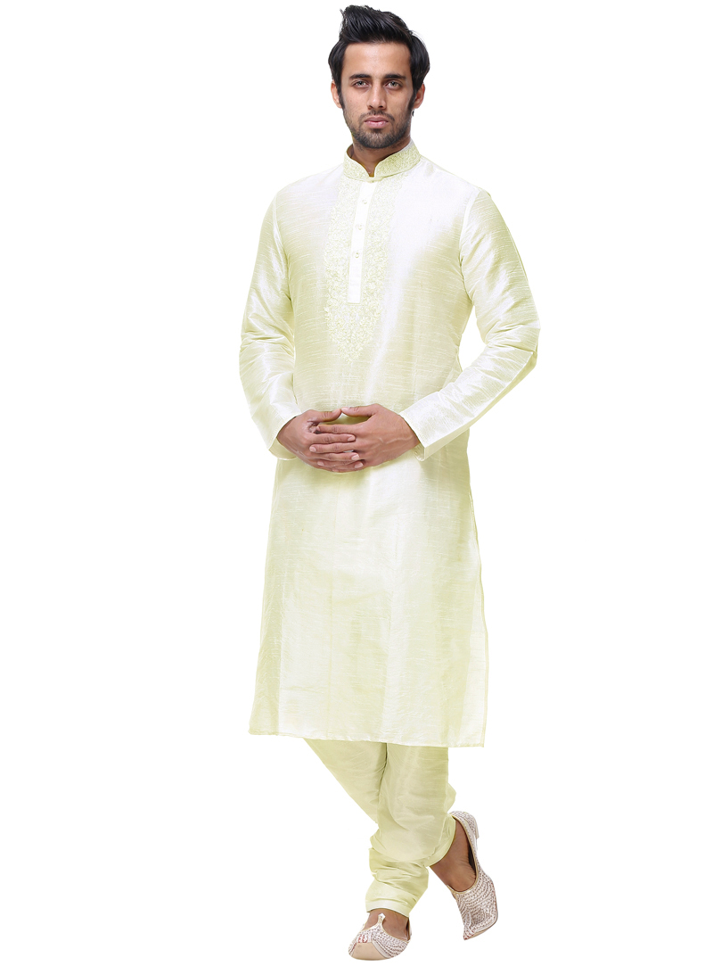 Cream Silk Readymade Kurta Pajama 92871