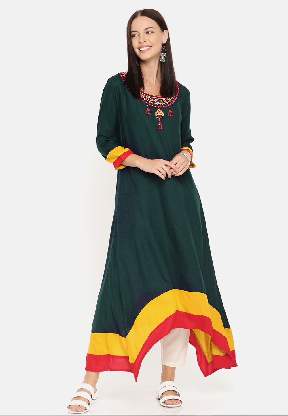 Teal Rayon Asymmetrical Kurta Set With Pant 219475