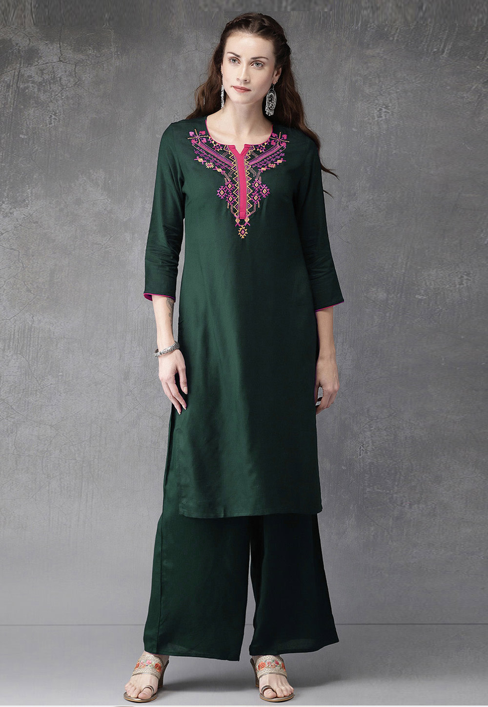 Green Rayon Kurta Set With Palazzo 219478