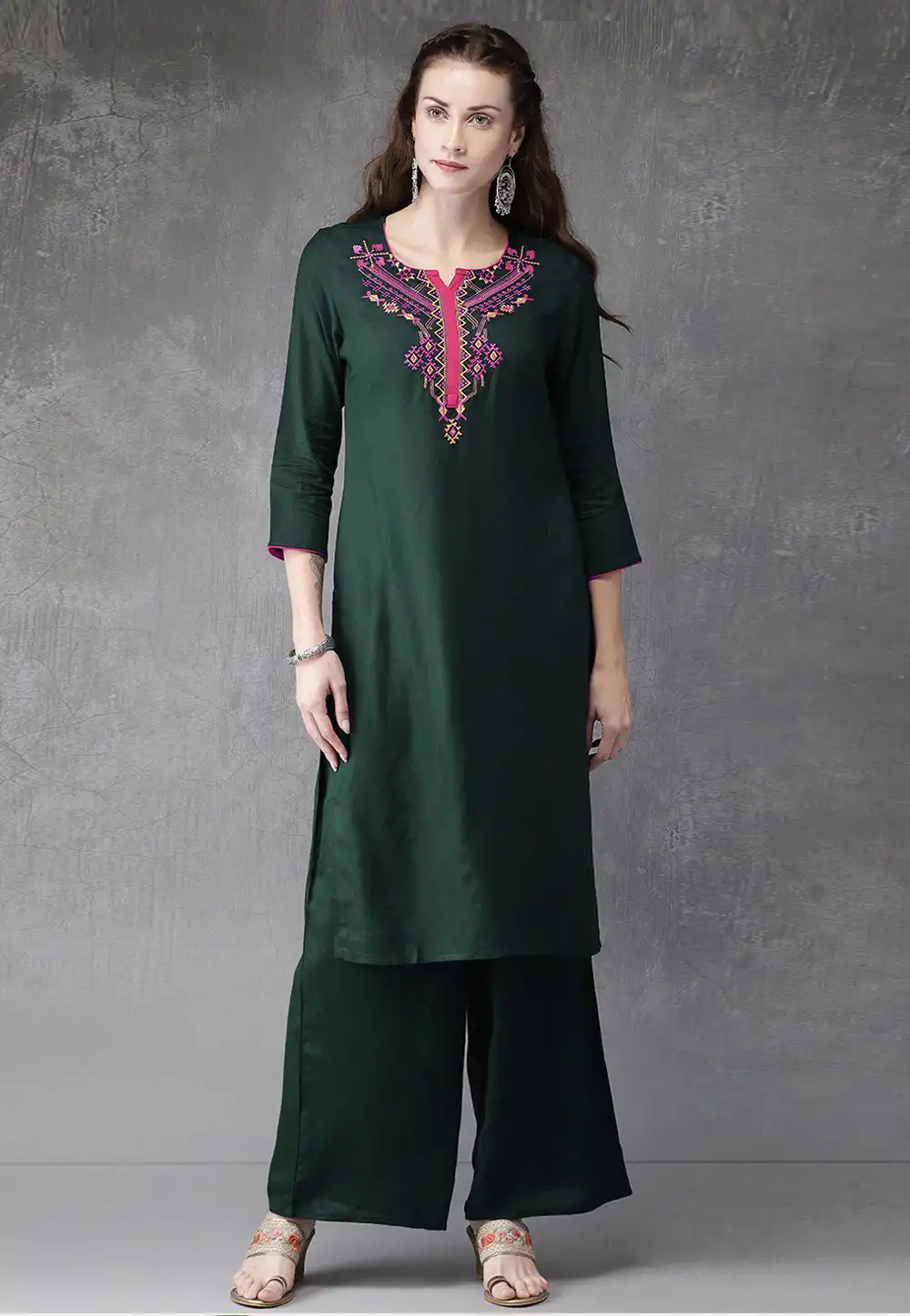 Green Rayon Kurta Set With Palazzo 219478