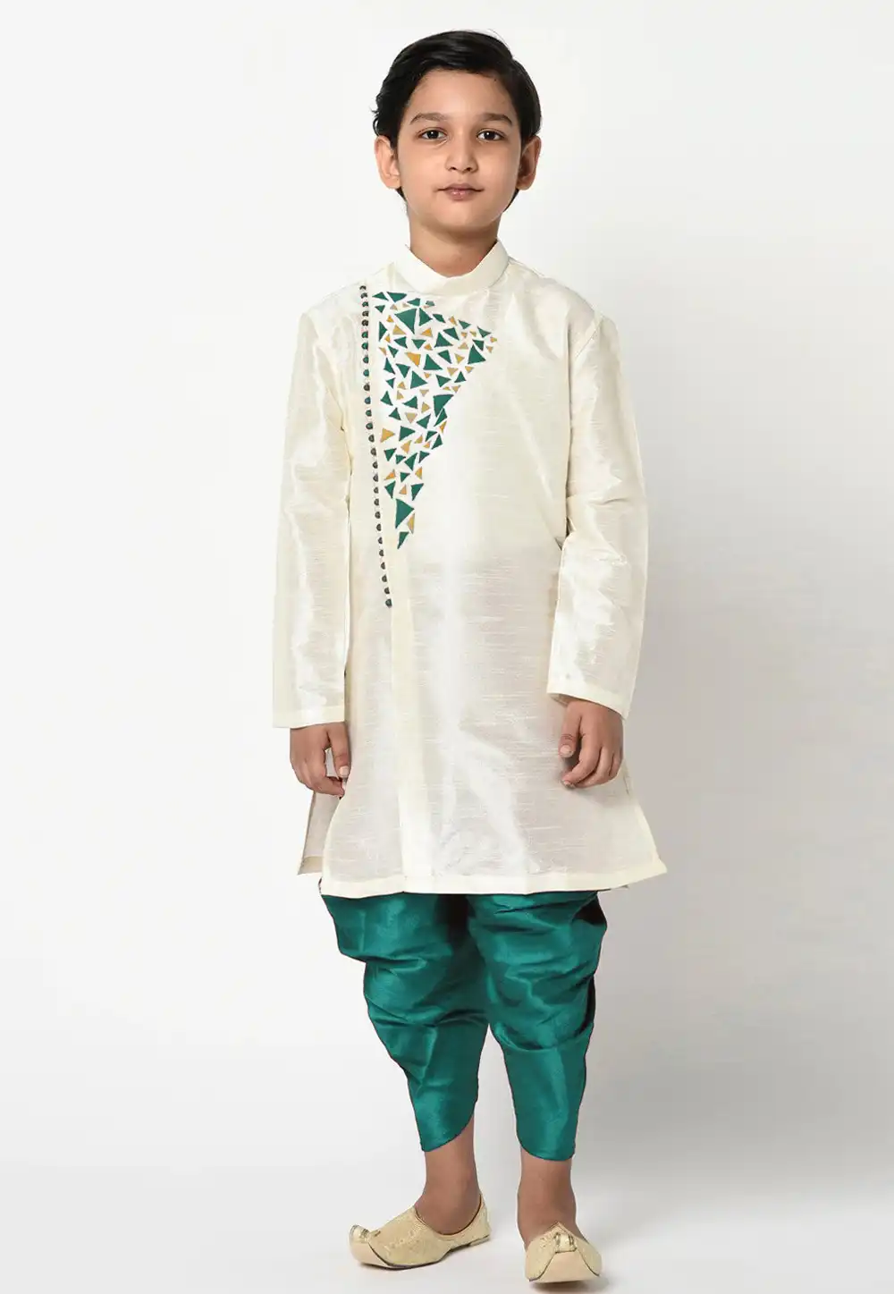 Off White Dupion Silk Kids Dhoti Kurta 235403