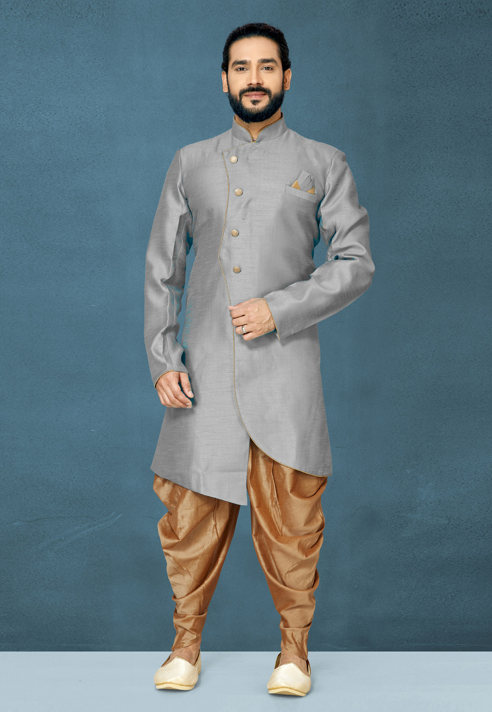 Grey Art Silk Indo Western Suit 244643