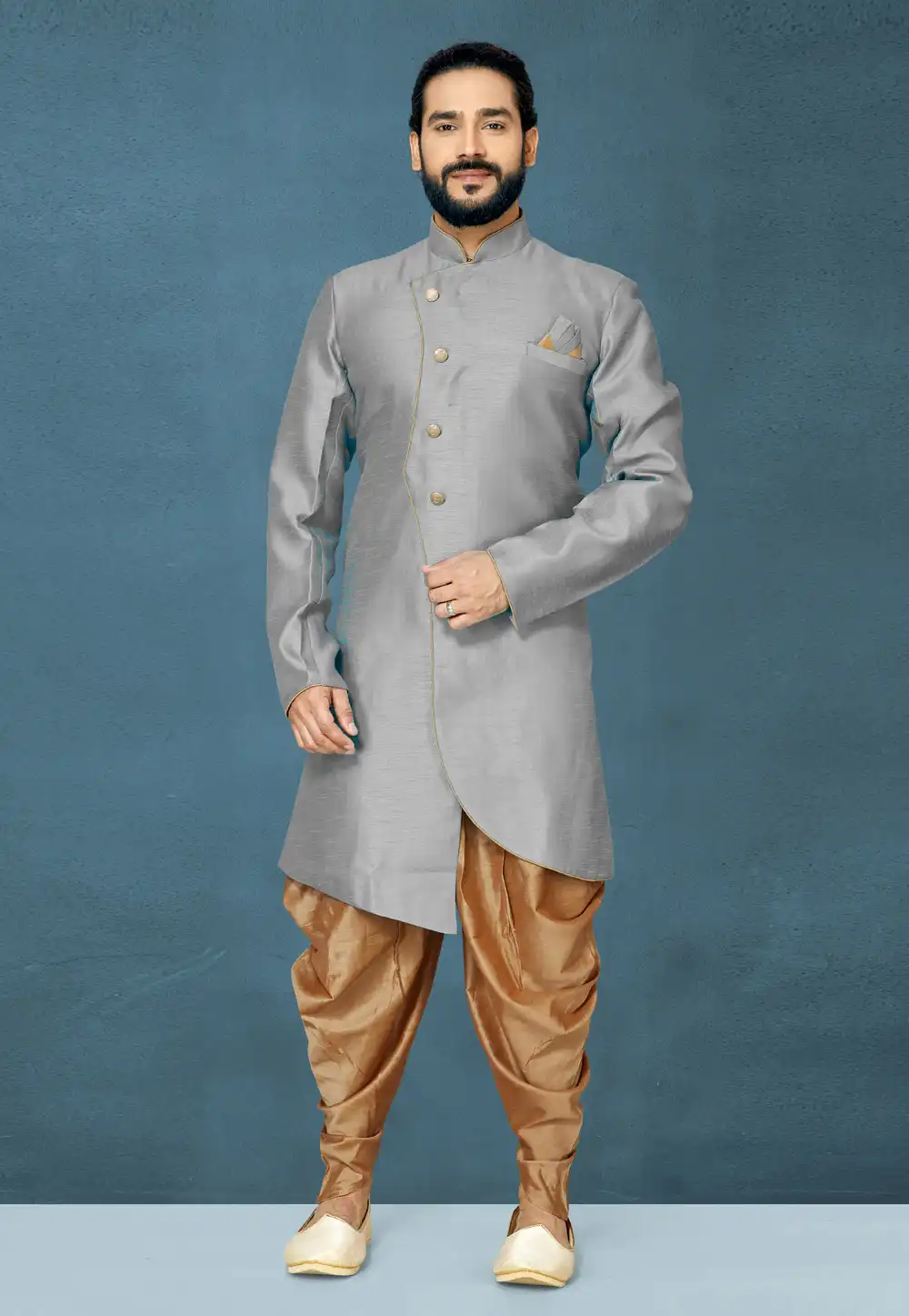 Grey Art Silk Indo Western Suit 244643