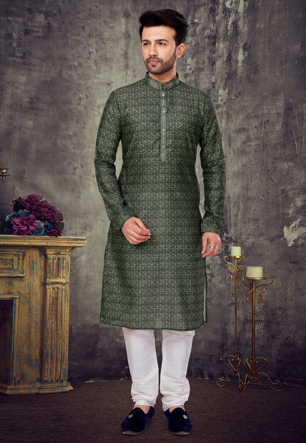 Green Silk Kurta Pajama 257662