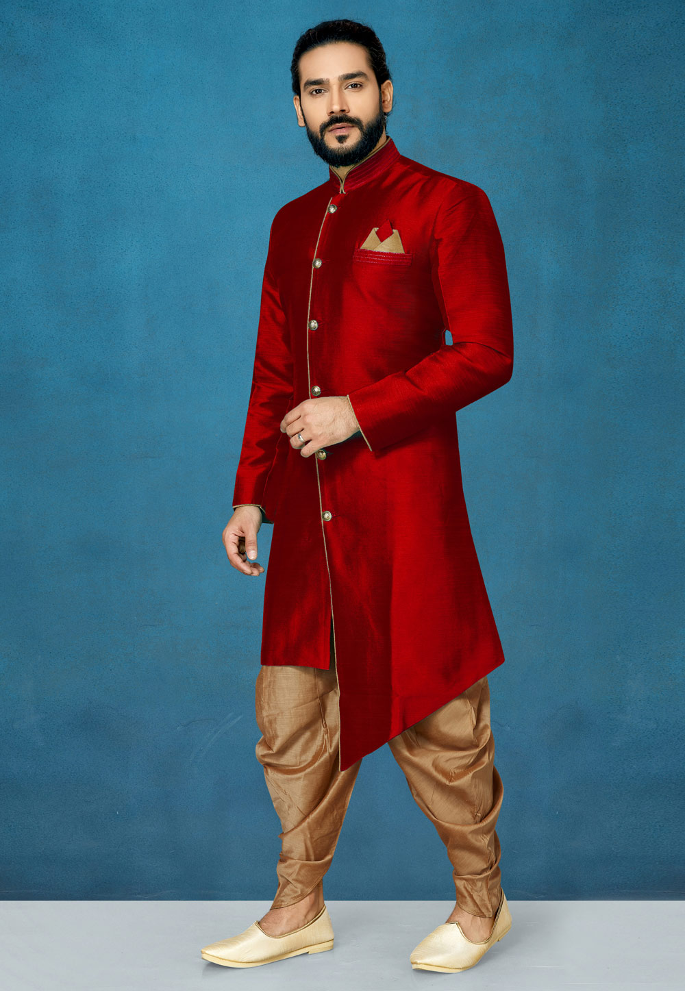 Maroon Art Silk Indo Western Suit 244644