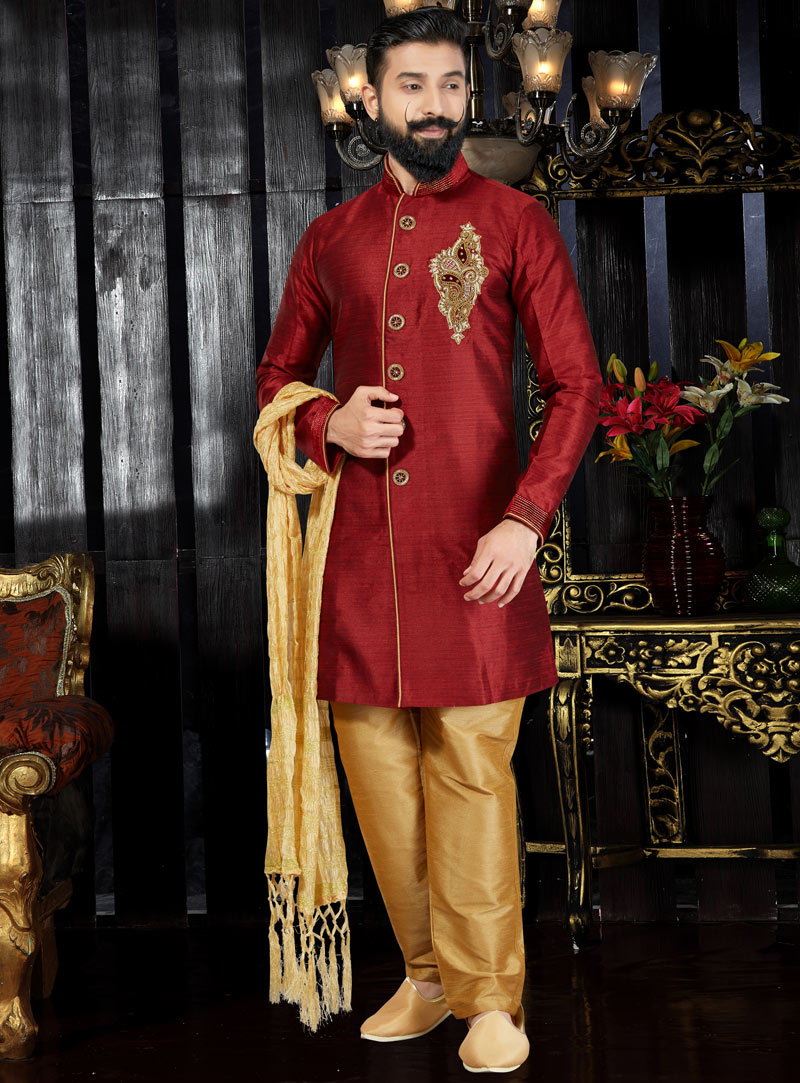 Maroon Silk Readymade Kurta Pajama 97480
