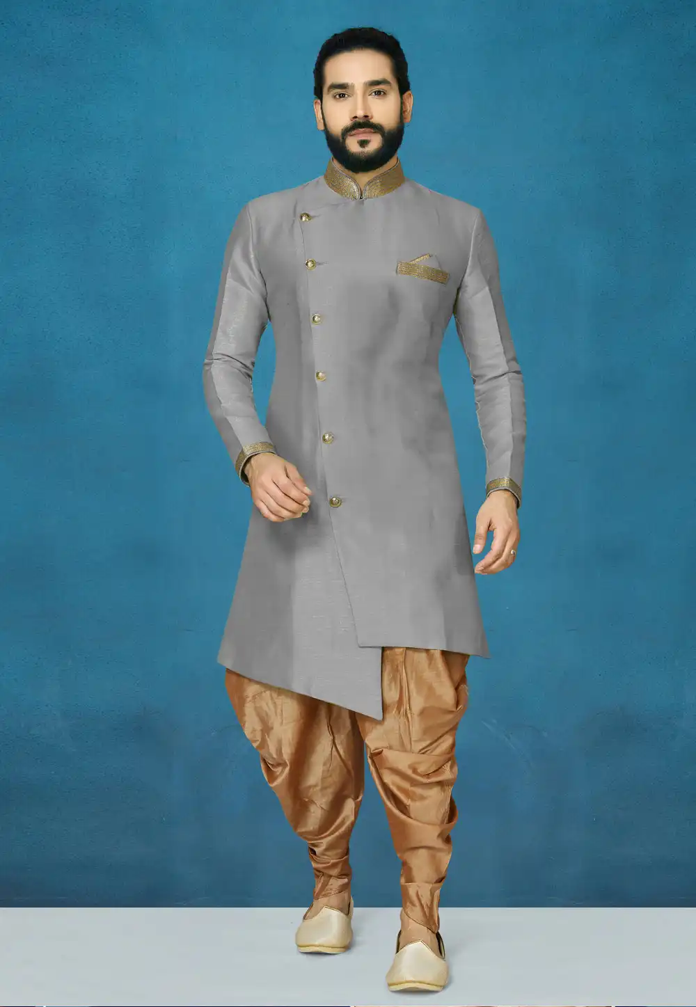 Grey Art Silk Indo Western Suit 244648