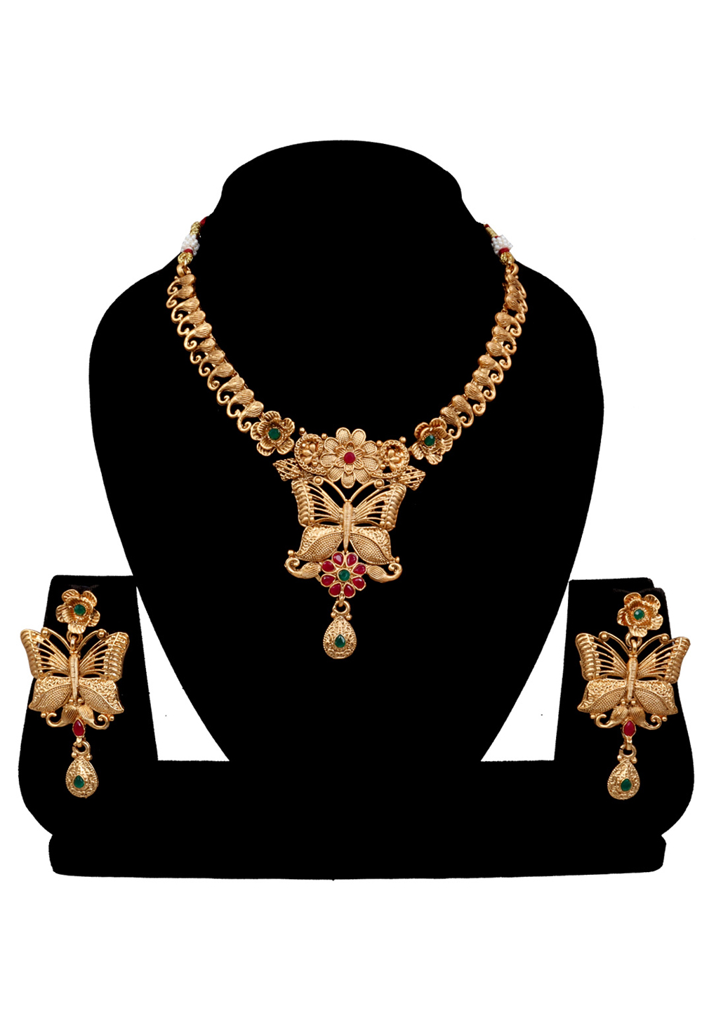 Golden Alloy Austrian Diamonds and Kundan Necklace With Earrings 272651
