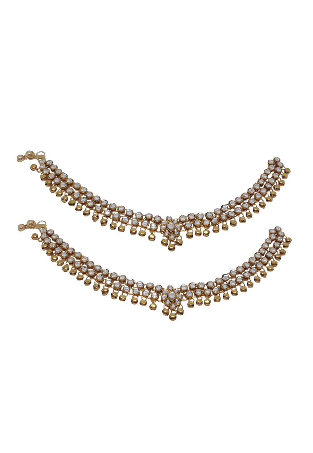 Off White Brass Kundan Anklets 210169