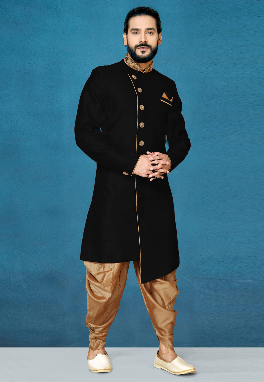 Black Art Silk Indo Western Suit 244649