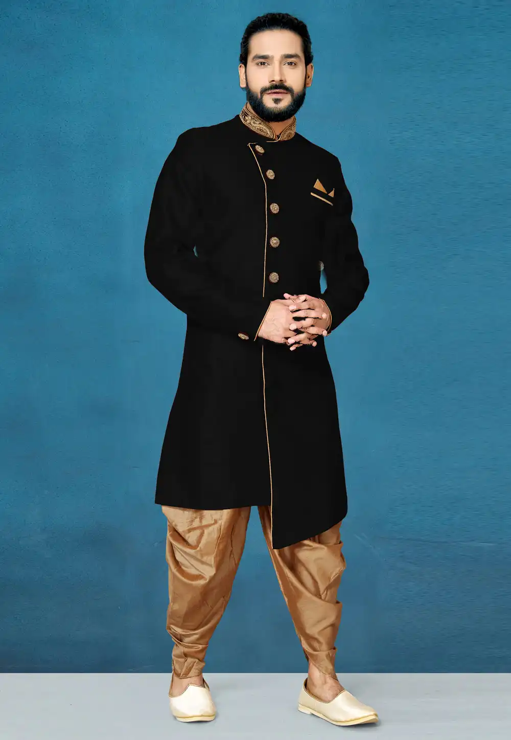 Black Art Silk Indo Western Suit 244649