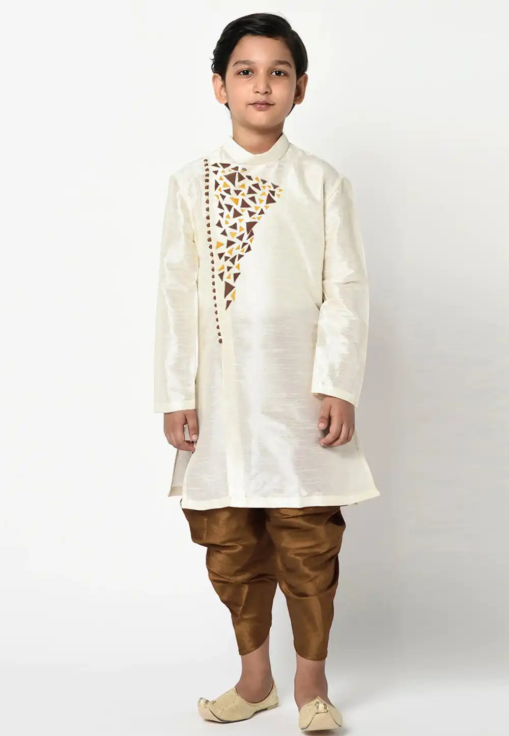 Off White Dupion Silk Kids Dhoti Kurta 235404