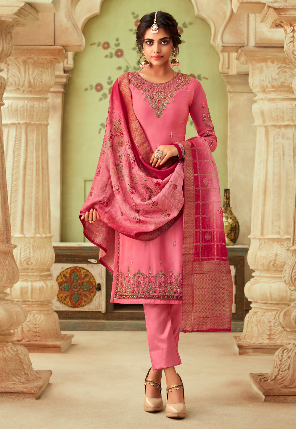 Pink Georgette Pant Style Suit 190441