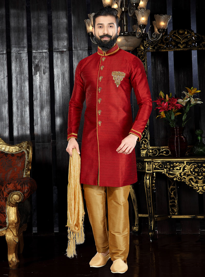 Maroon Silk Readymade Kurta Pajama 97481