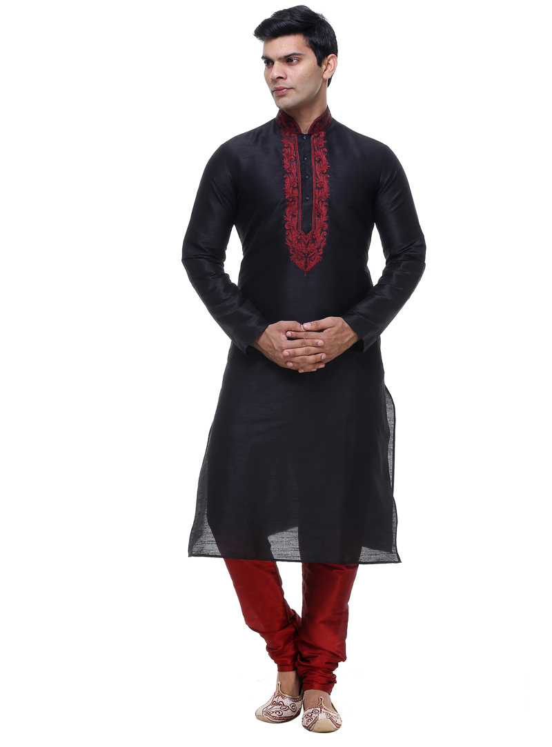 Black Silk Readymade Kurta Pajama 92886