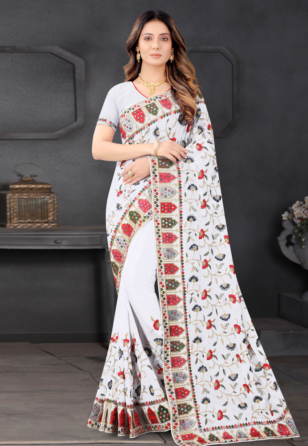 Off White Georgette Festival Wear Saree 234938