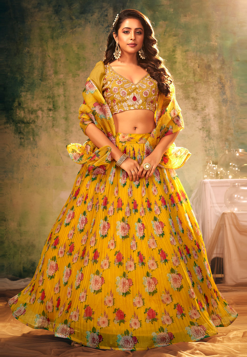 Yellow Organza Circular Lehenga Choli 238350