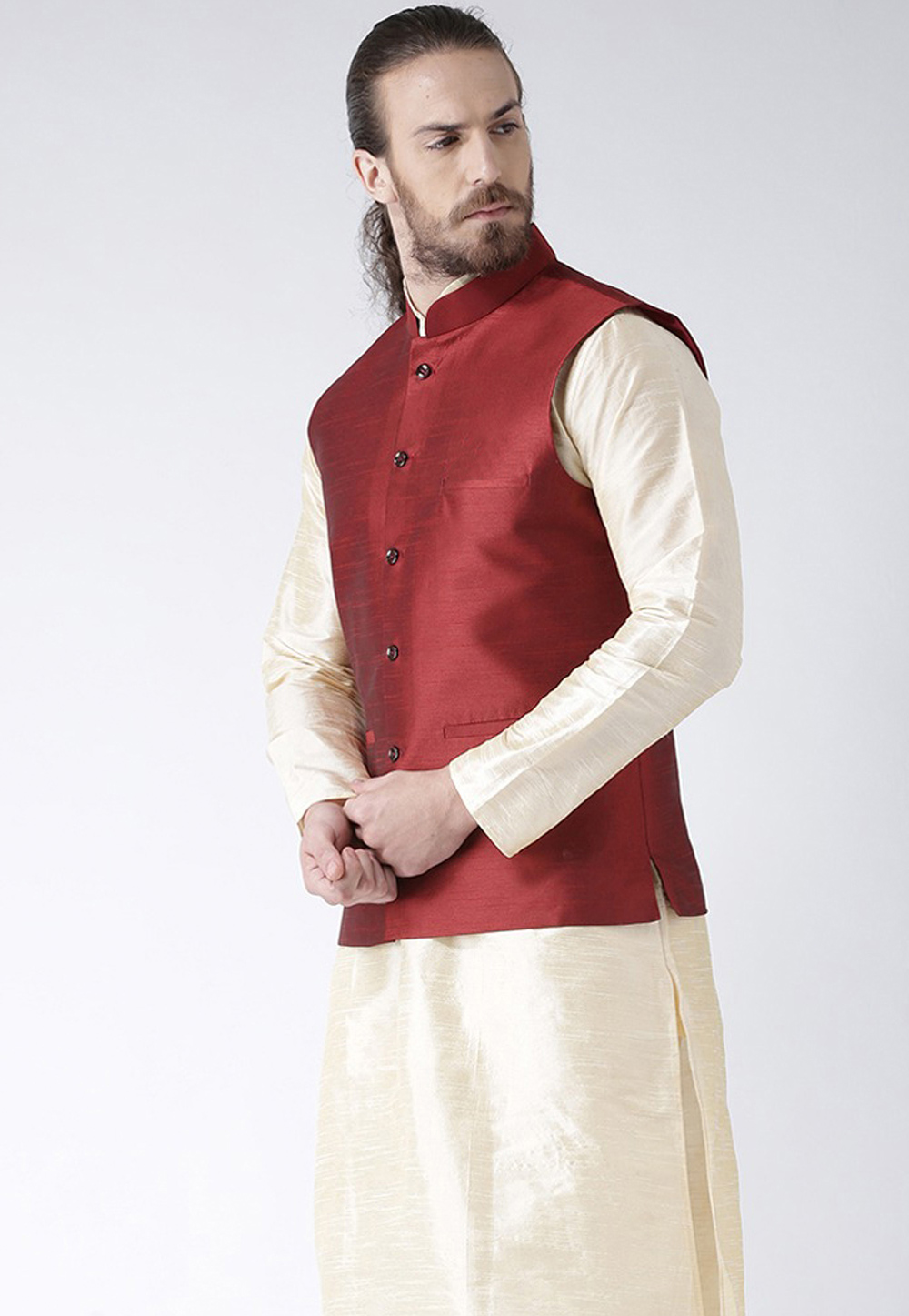 Maroon Art Silk Nehru Jacket 235160