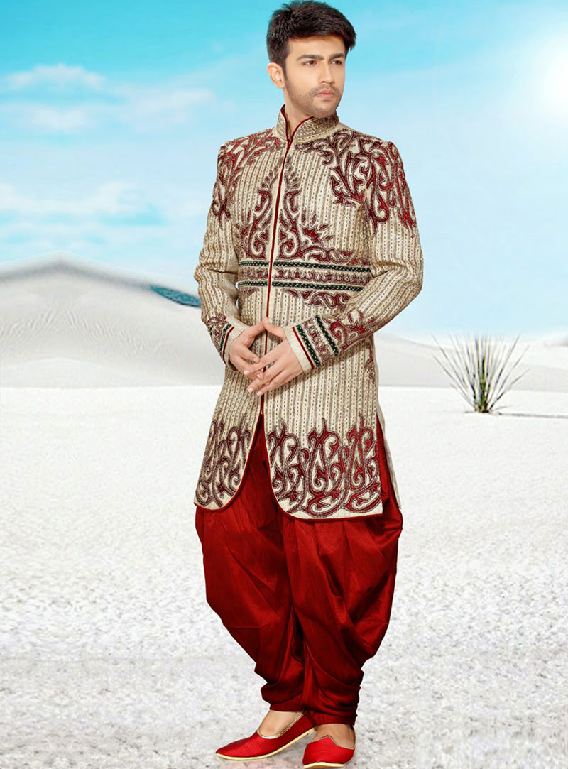 Beige Art Silk Indo Western Sherwani 47955
