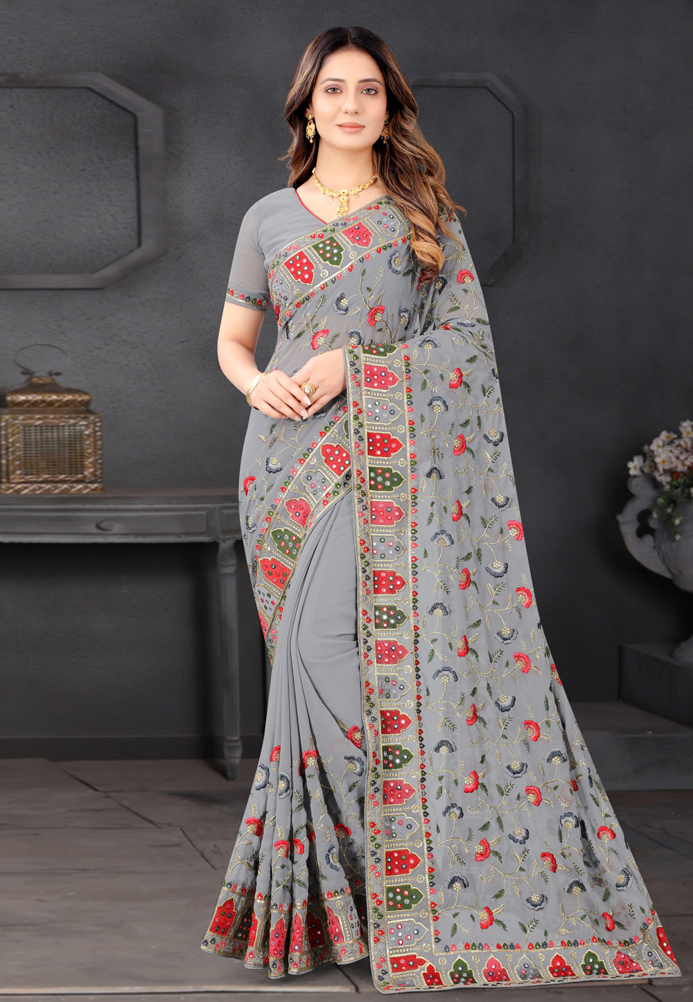 Grey Georgette Festival Wear Saree 234940
