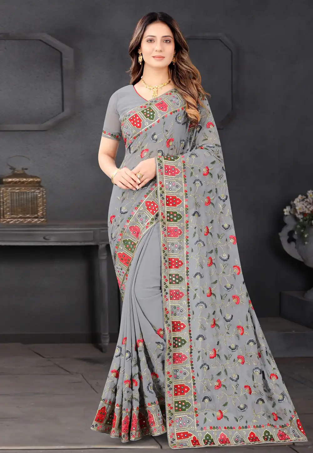 Grey Georgette Festival Wear Saree 234940