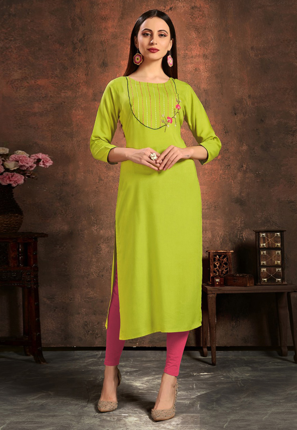 Green Rayon Readymade Kurti 213829