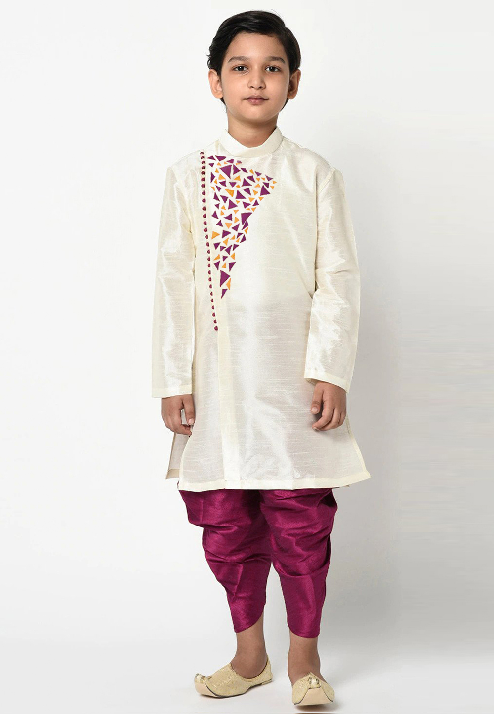 Off White Dupion Silk Kids Dhoti Kurta 235405