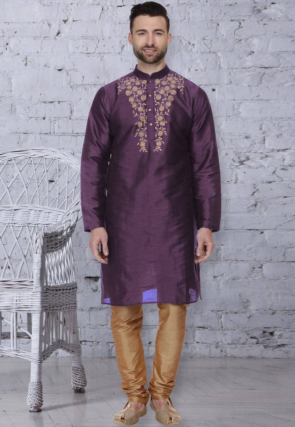 Purple Dupion Silk Readymade Kurta Pajama 203903