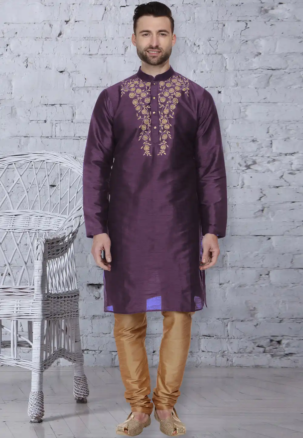 Purple Dupion Silk Readymade Kurta Pajama 203903