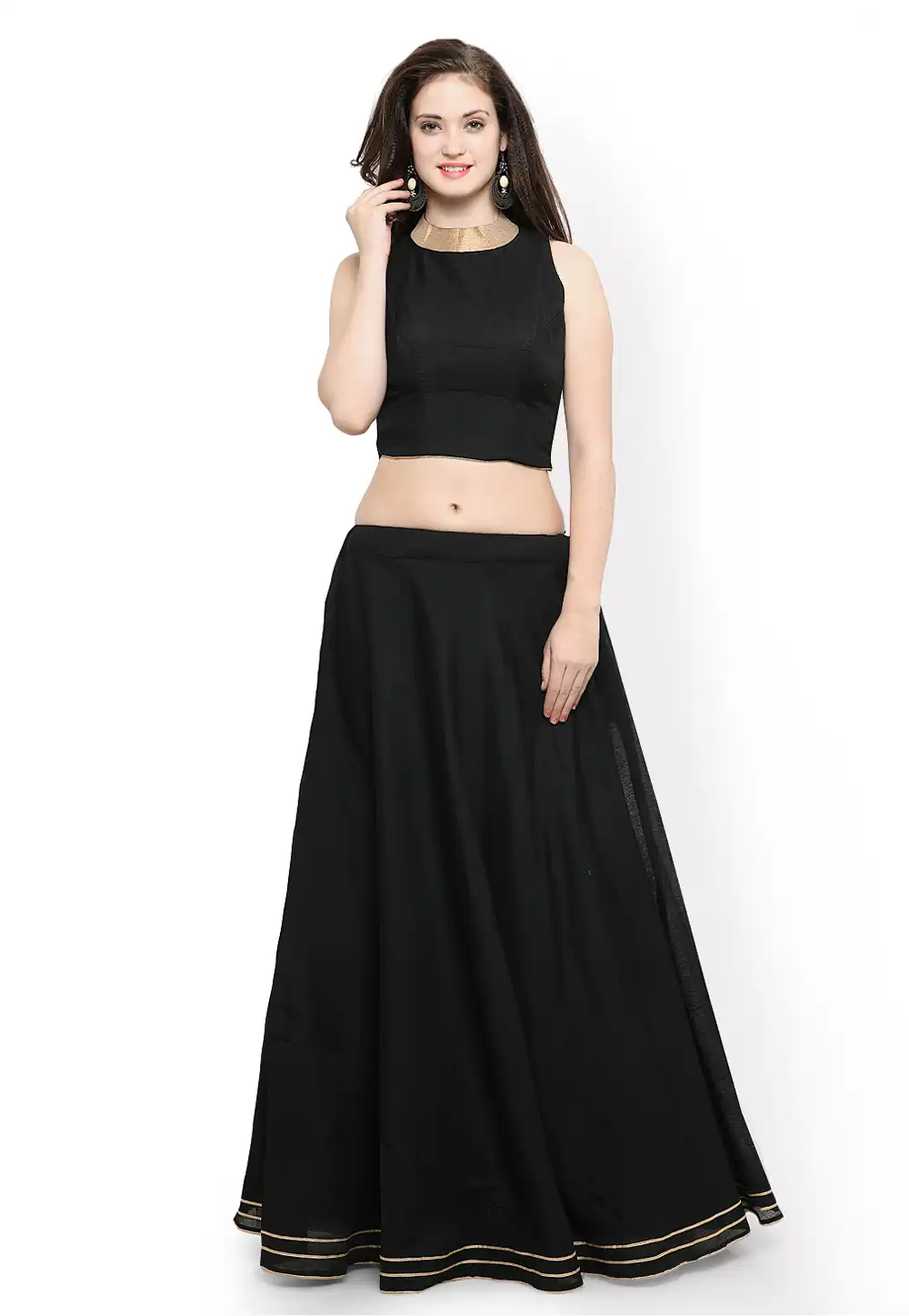 Black Cotton Lehenga Skirt 216531