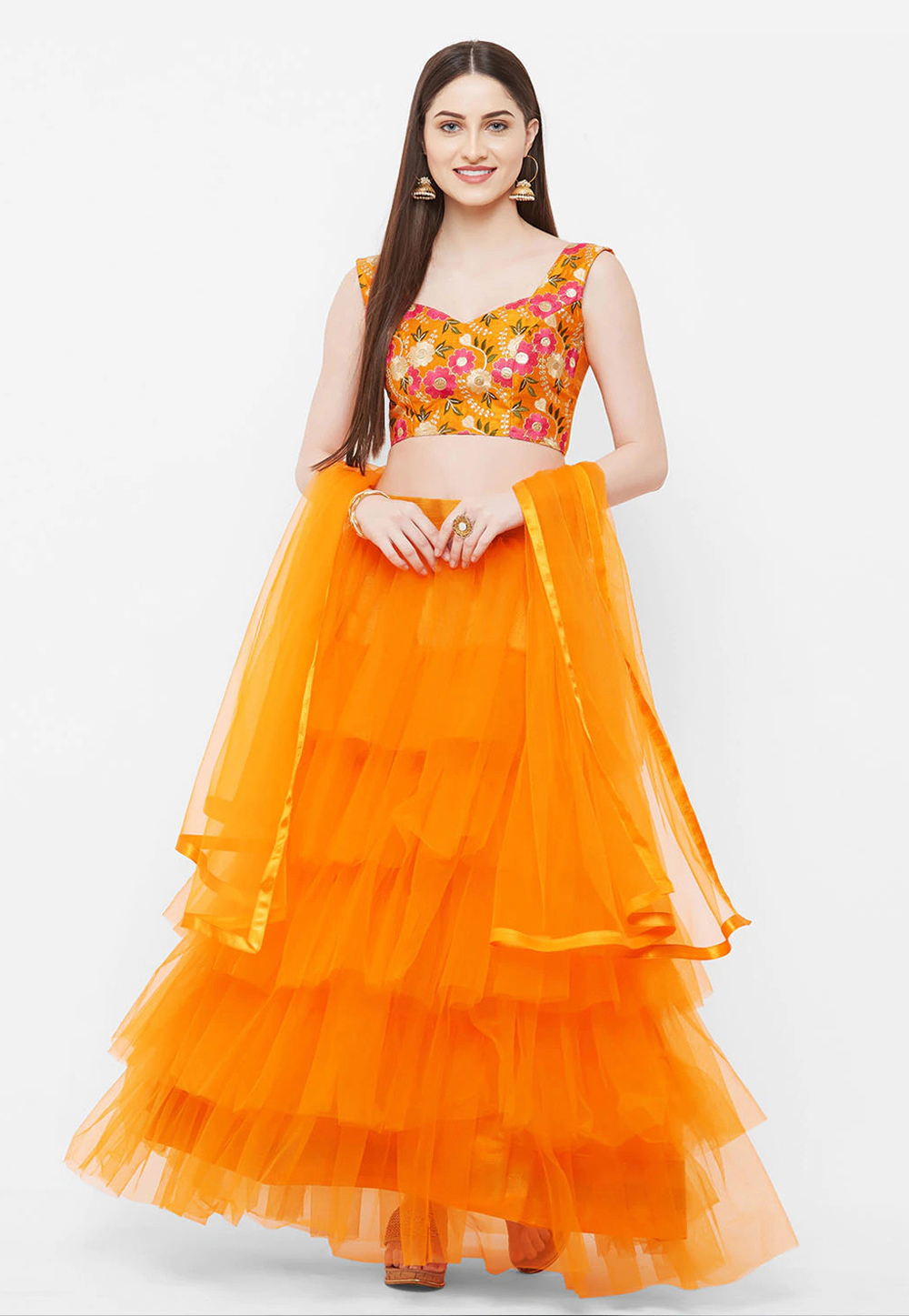 Orange Net Designer Lehenga Choli 216534