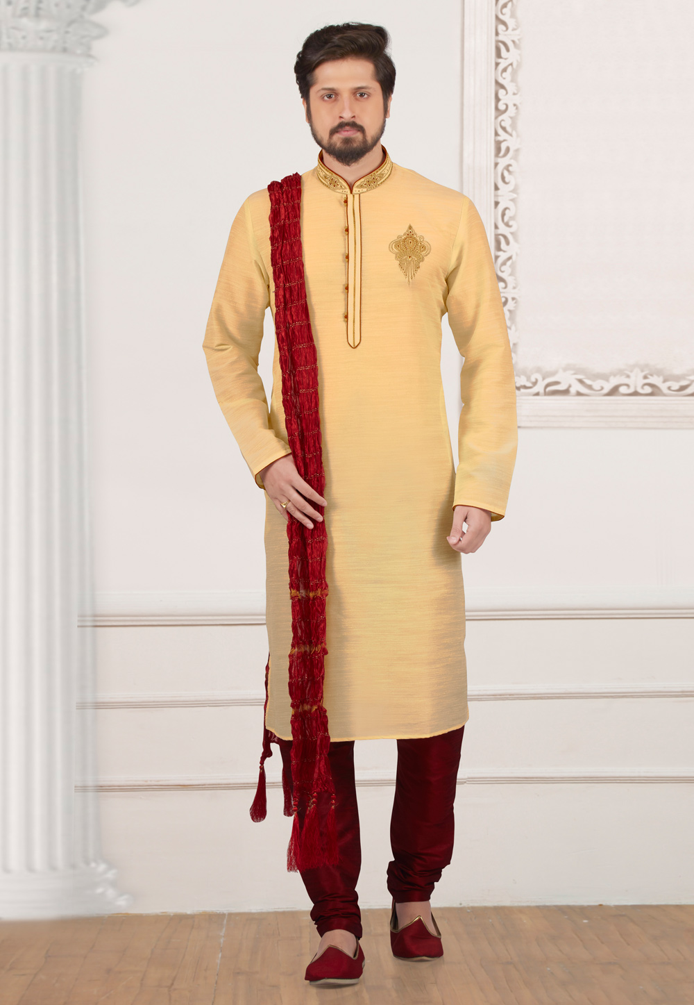 Golden Art Silk Readymade Kurta Pajama 154807