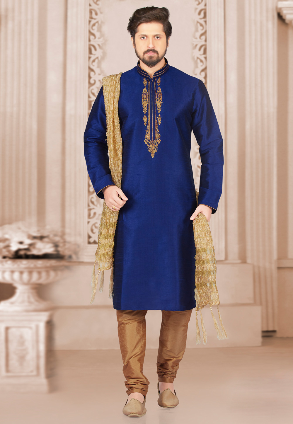 Blue Art Silk Readymade Kurta Pajama 154818