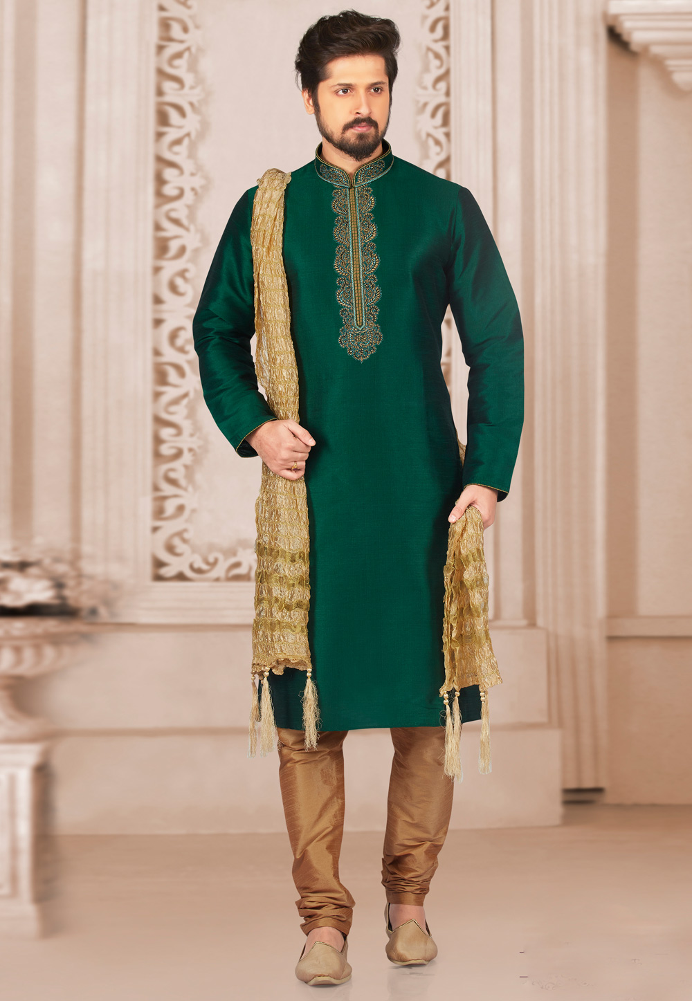 Green Art Silk Readymade Kurta Pajama 154822