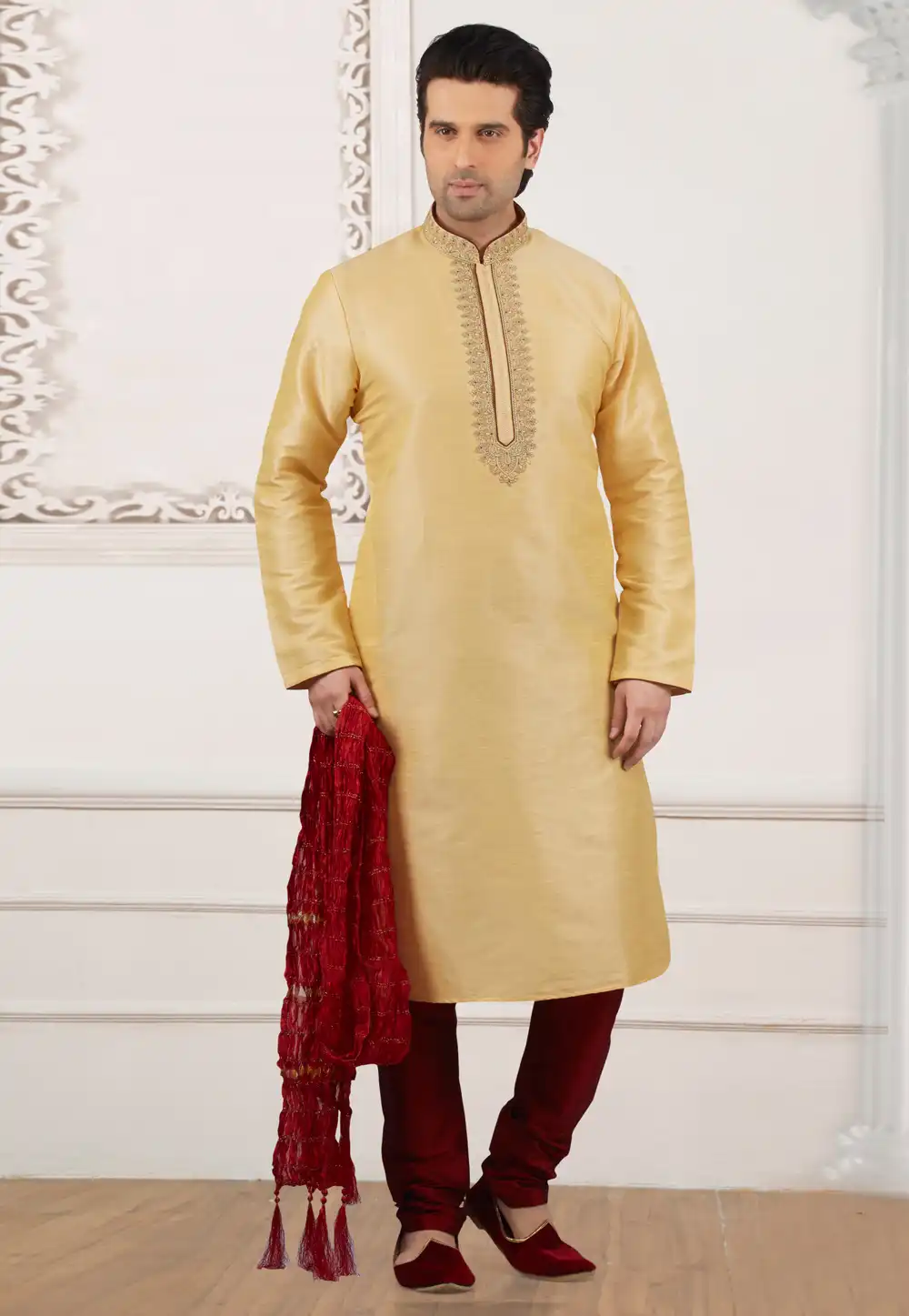 Golden Art Silk Readymade Kurta Pajama 154826