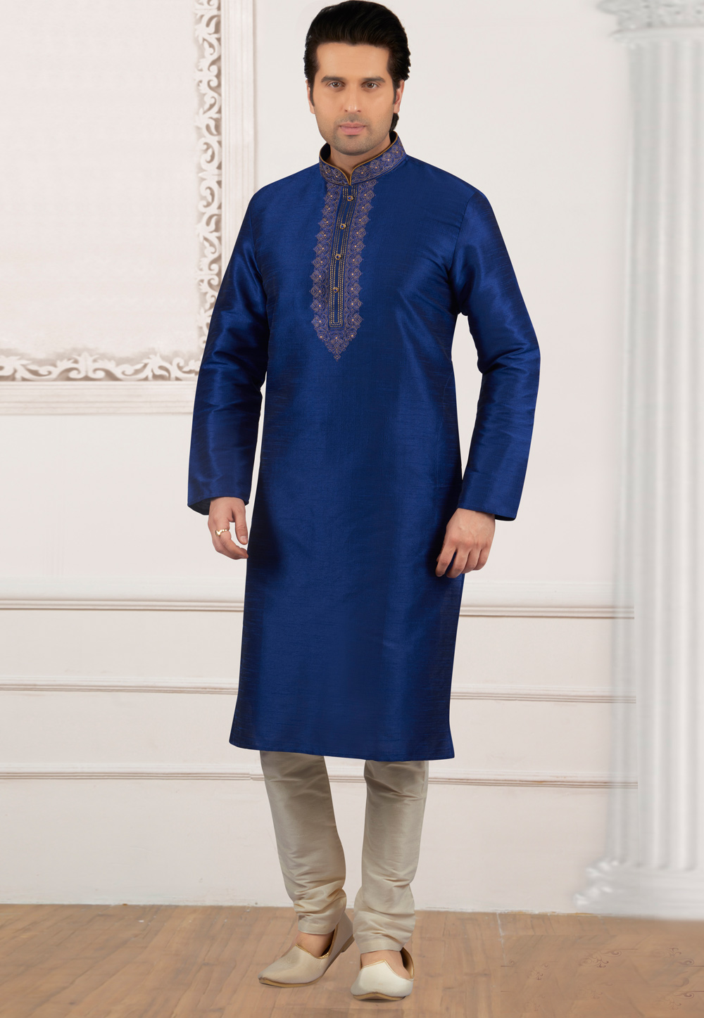 Blue Art Silk Readymade Kurta Pajama 154919
