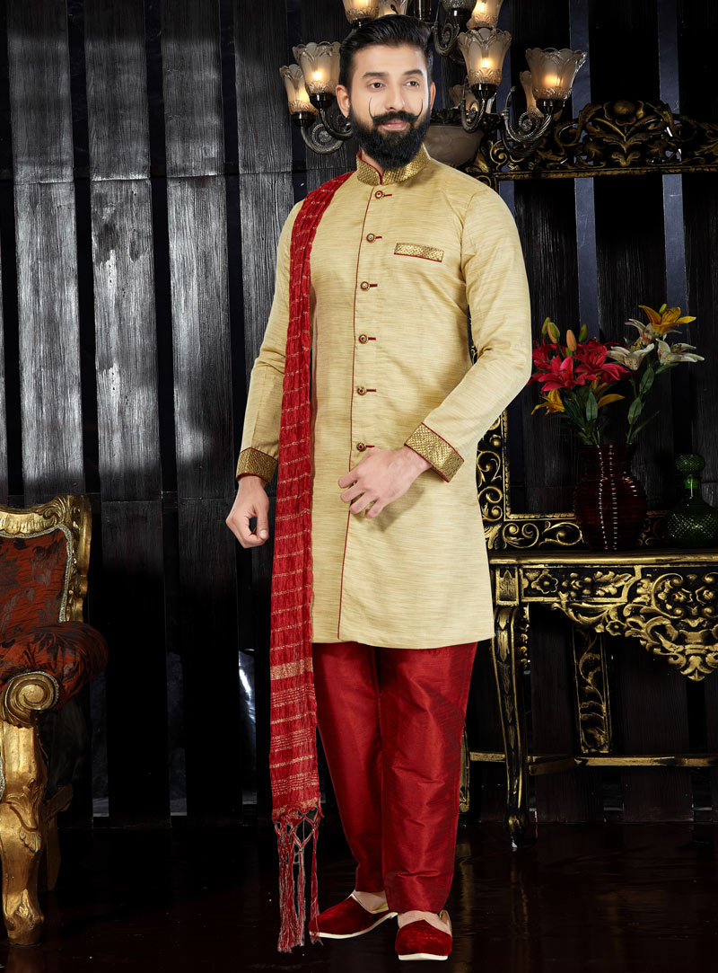 Beige Silk Readymade Kurta Pajama 97483