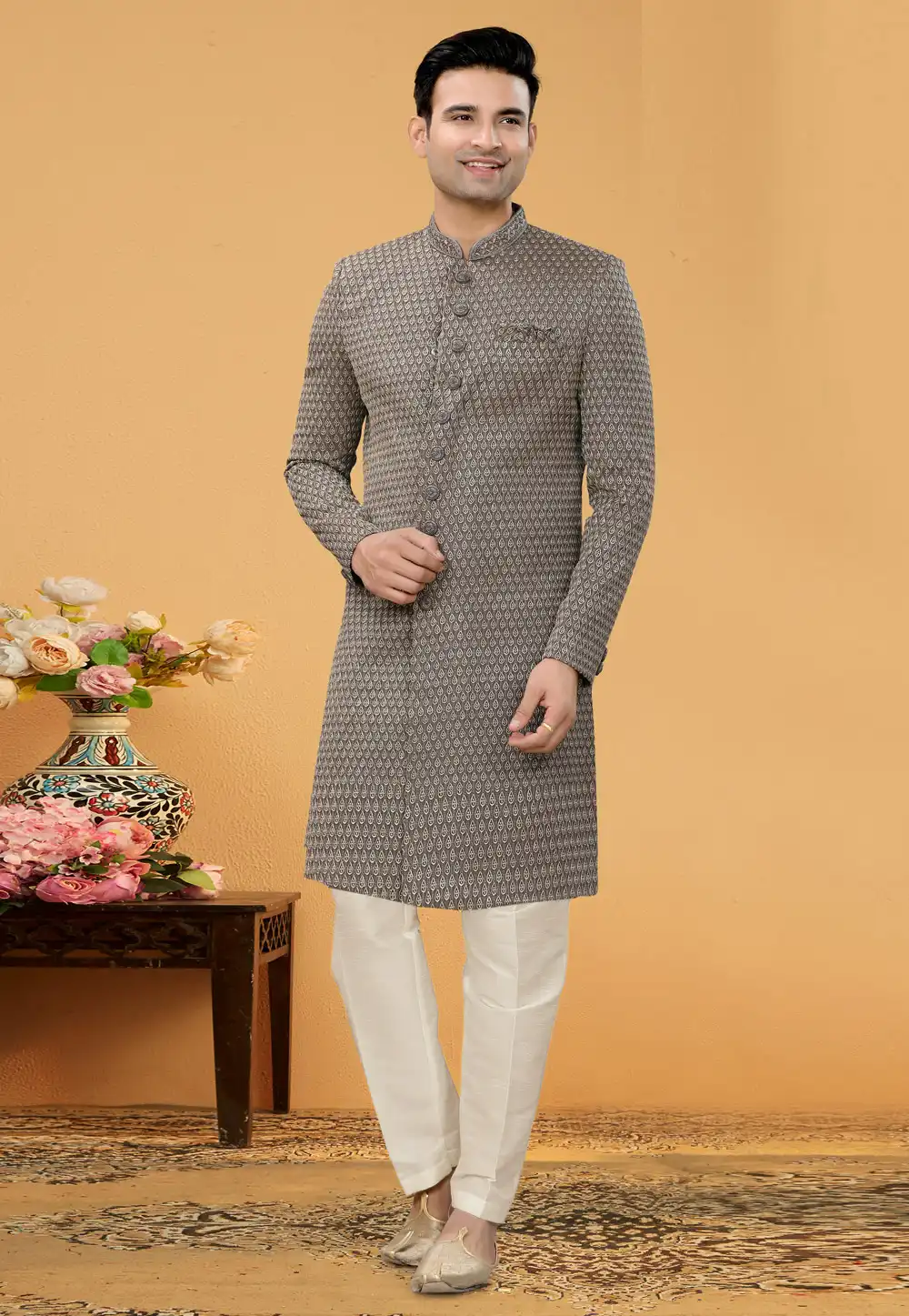 Brown Art Silk Achkan Style Sherwani 261157