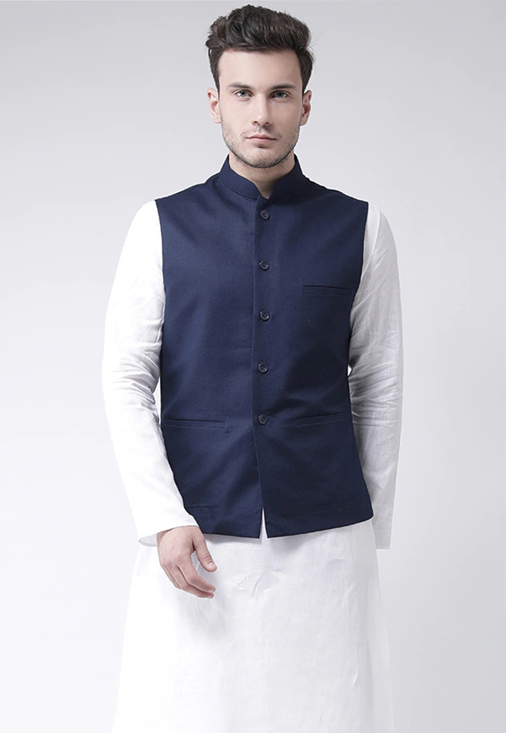 Navy Blue Viscose Nehru Jacket 235163